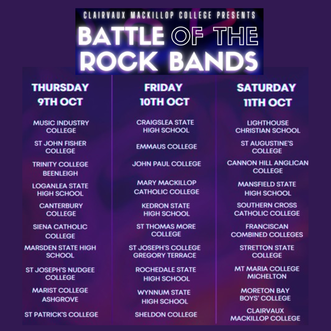 Battle of the rock bands schedule for 2025.